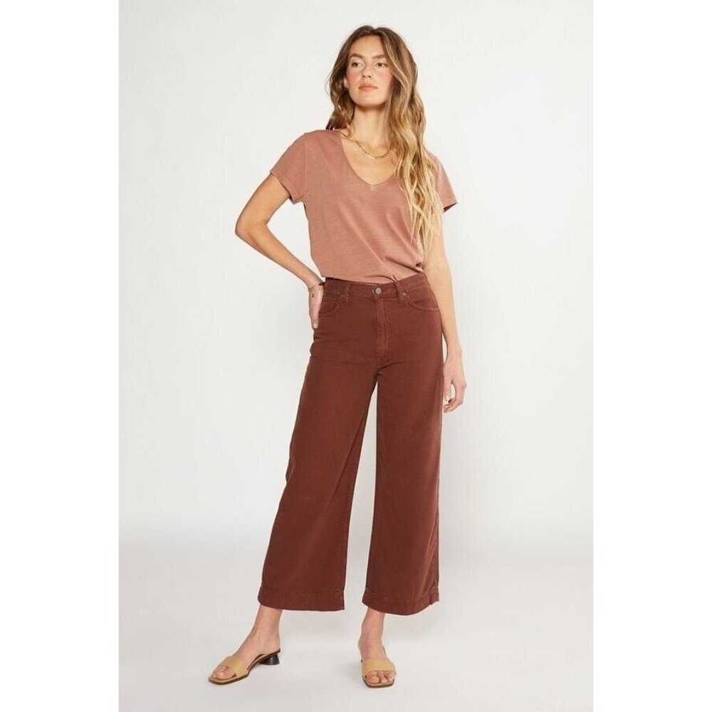 Etica Devon Wide Leg Denim Knit Blue Dark Russet Jeans Cropped Pocket Nwt 24
